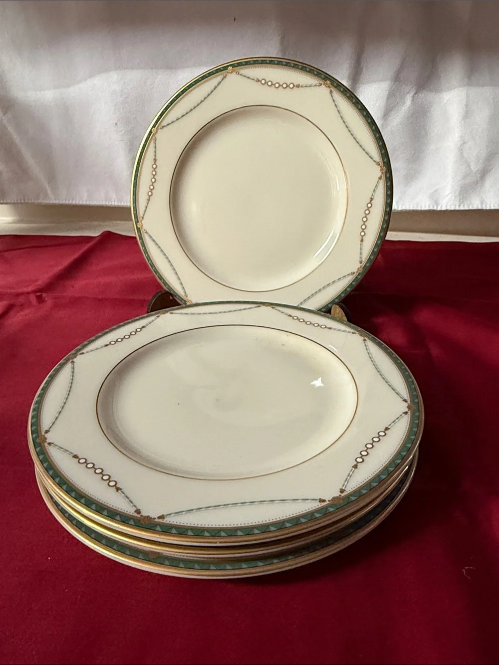 Vintage Mikasa Bread/Butter Plates Set, Laurent Teal & Gold, Set of 4